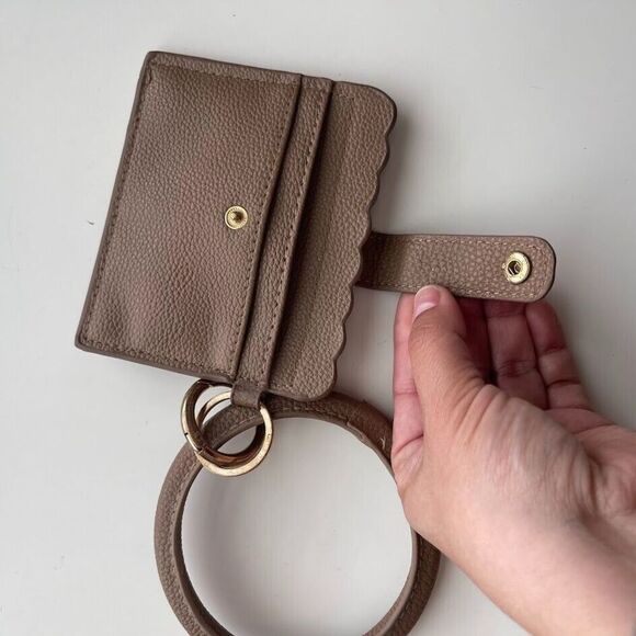 Key Chain Wallet Wristlet Card Holder Wallet Bracelet Brown Faux Pebbled Leather - Picture 4 of 5